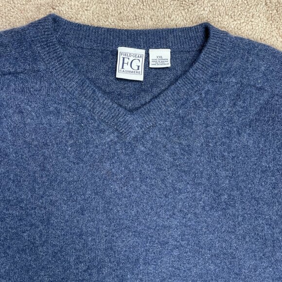 Field Gear Sweater Mens XXL Blue 100% Cashmere Classic Minimalist Luxury Soft - Picture 3 of 5